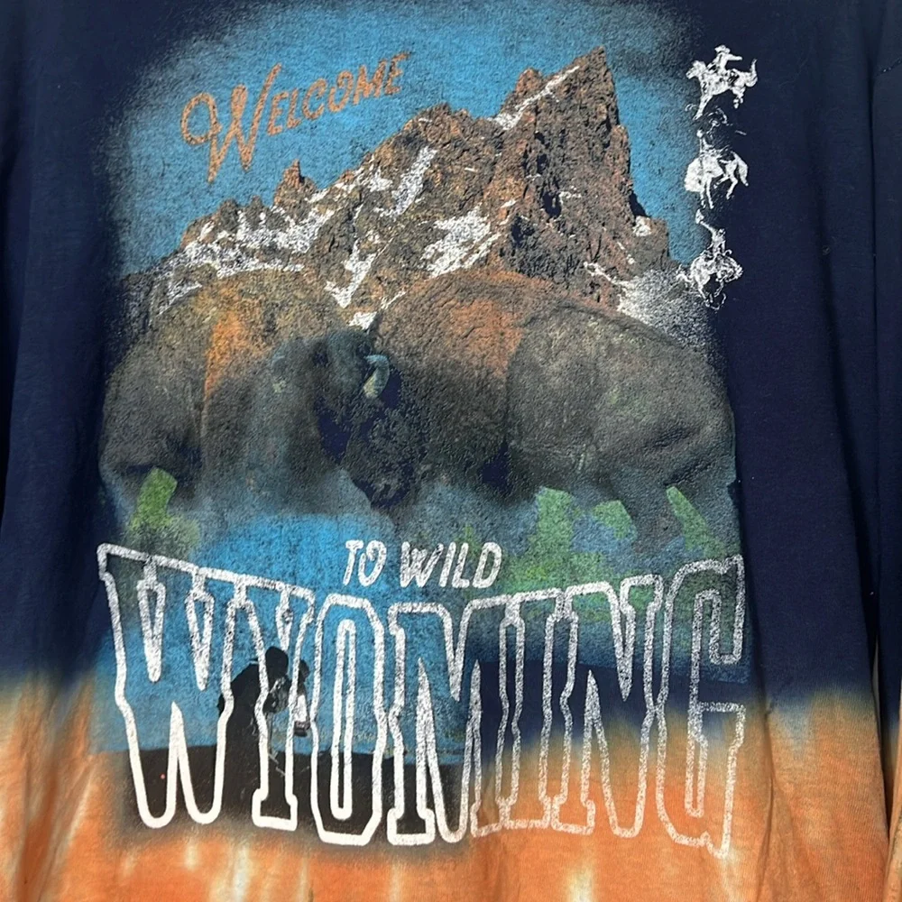 NWT PacSun Men's Wild Wyoming Tie-Dye‎ Long Sleeve Shirt Navy Red Yellow Medium